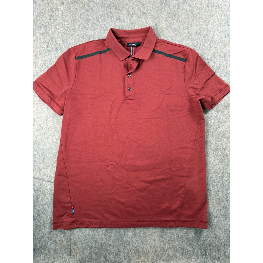 BMW M Motorsport Mens Polo Shirt Medium Maroon Red Short Sleeve Racing Stripe